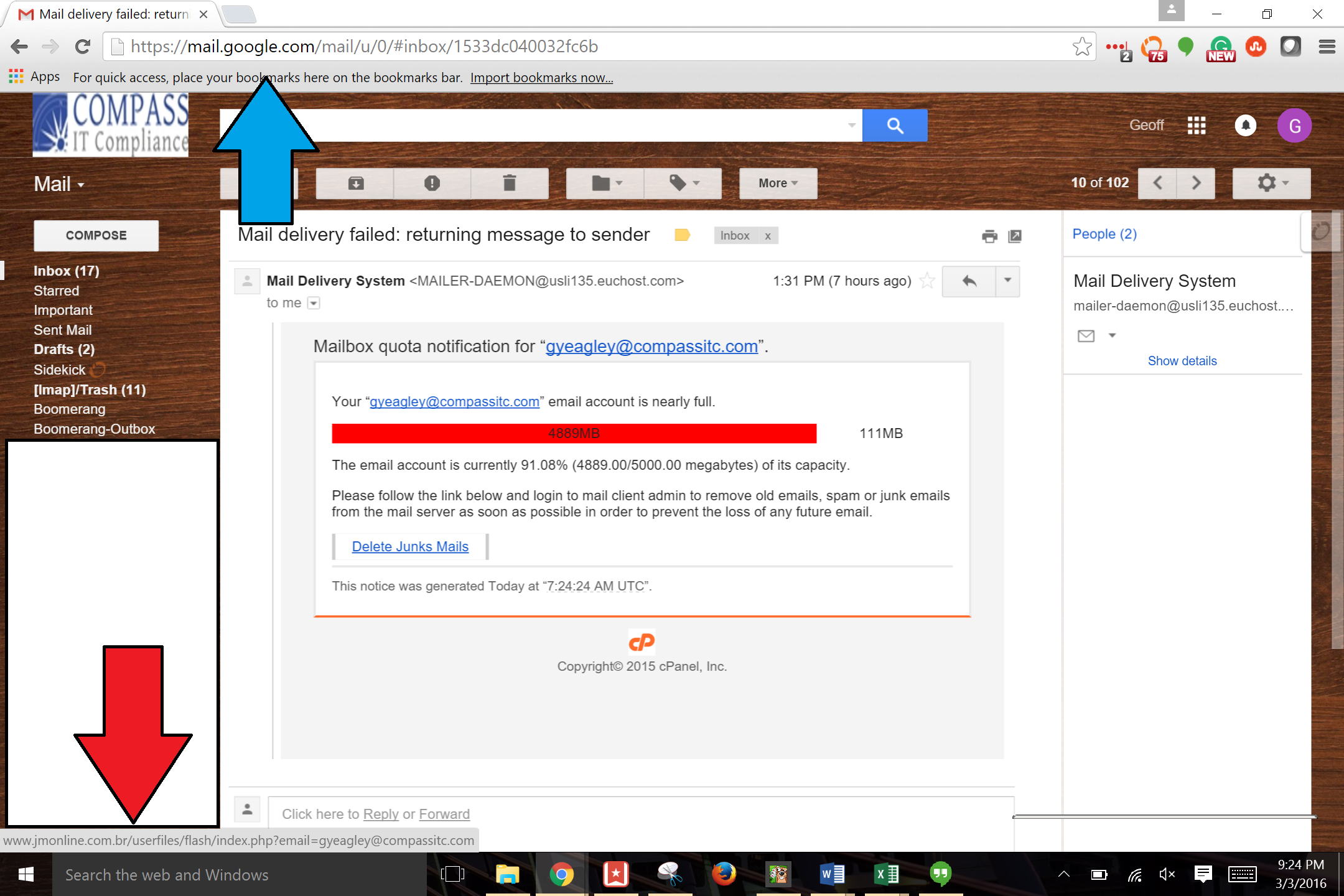 An example of a phishing email shows a scammy link path