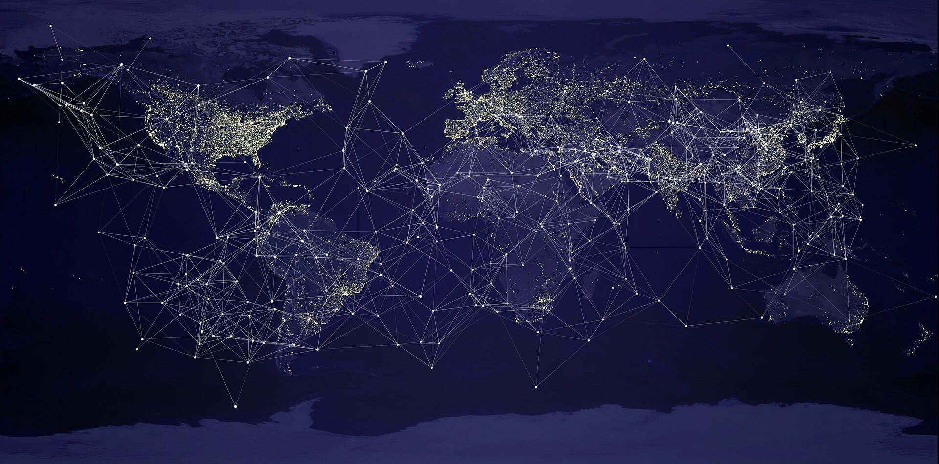 A map shows a connected Earth as spokes connect one point to another